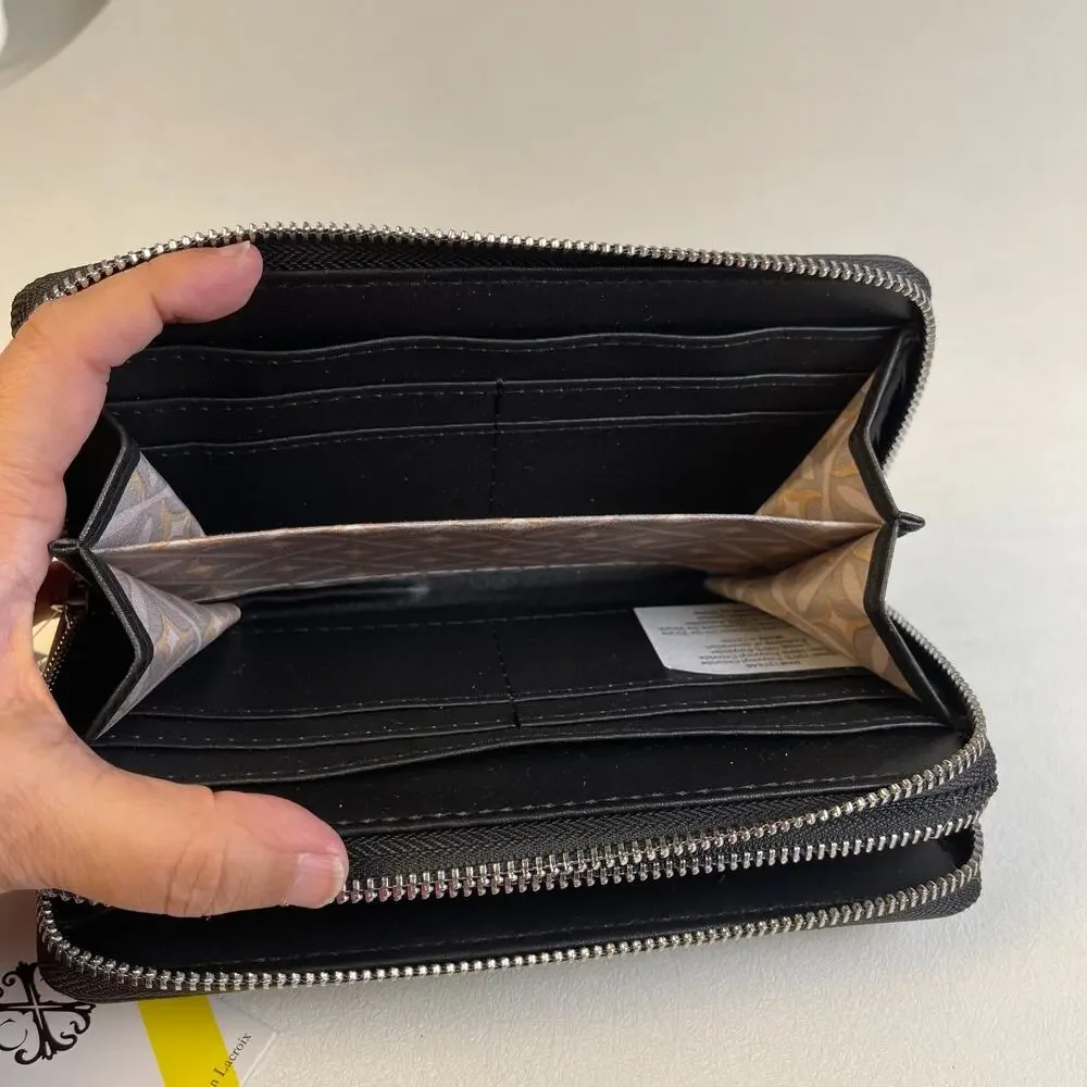 CXL Christian Lacroix Ames Denim Double Zipper Wallet Black NWT